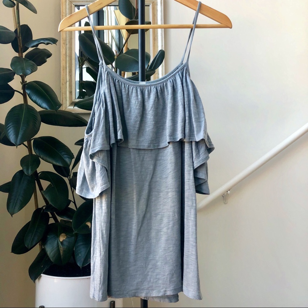 Jolie LA off-shoulder ruffled blue top